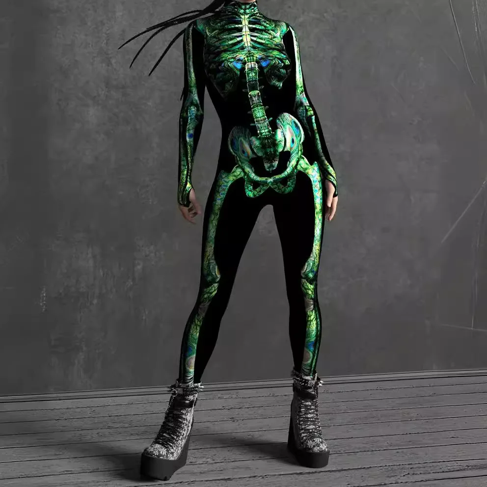 Cosplay Steampunk Kostüme Halloween Party Jumpsuits Skelett Catsuit Bodysuits Damen Muskel-Romper Zentai Outfit – Detail 6