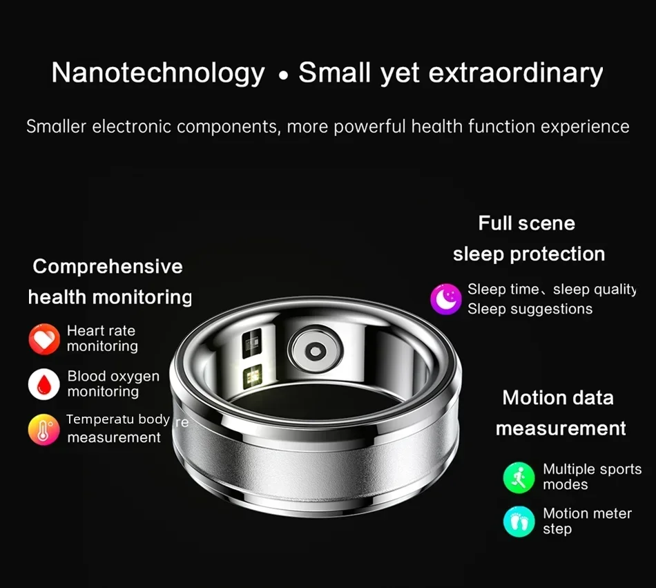 Anillo inteligente de actividad física para mujer, Monitor de ritmo cardíaco, sueño, oxígeno en sangre, presión arterial, anillo de dedo para IOS, Android, regalos