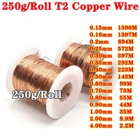 250g/Roll Copper Wire Pure Copper Wire T2 Copper Coil Conductive Copper Wire, Bare Line Diameter 0.1/0.15/0.2/0.3/0.4/0.5-4mm