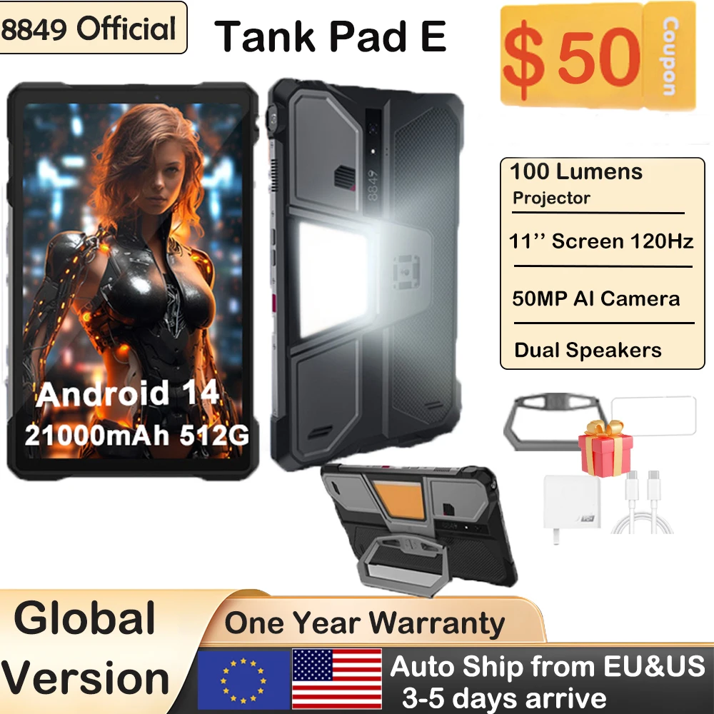 8849 TANK PAD E Unihertz Rugged Projector Tablet Android 14 Smartphone 10.95 inch 120Hz 24GB 512G 21000mAh 50MP 66W Phone Tablet