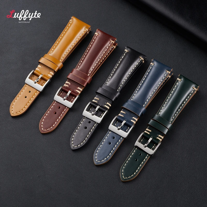 Business Horse Hip Leather Watchband 20mm 22mm Casual Comfortable Handmade High Quality Replacement Watch Strap