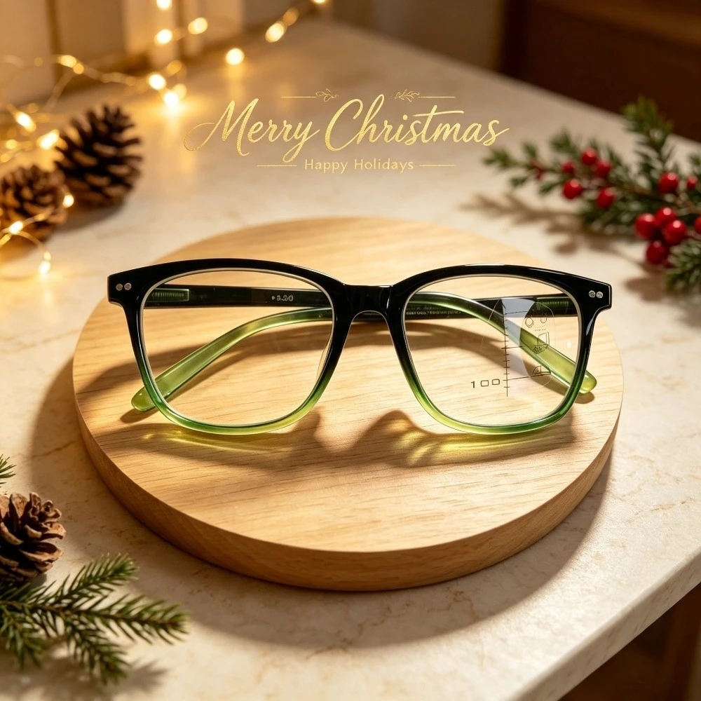 1 pair of American retro gradual change texture square men's reading glasses, 3 in 1, suitable for business office, family reading, daily travel, Christmas and Halloween gifts, random colors