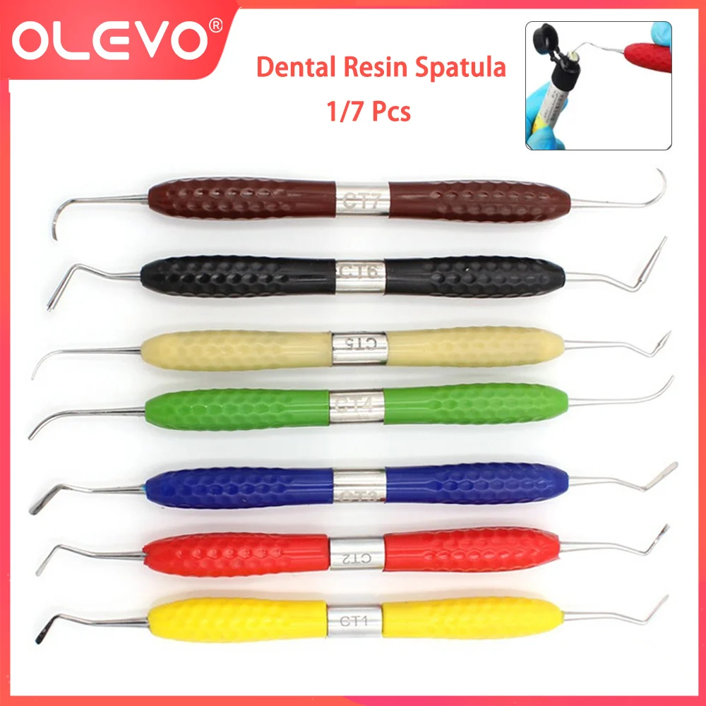 OLEVO 7PCS Dental Composite Resin Filling Spatula Aesthetic Restoration Kit Resin Knife Plastic Dresser Silicone Handle