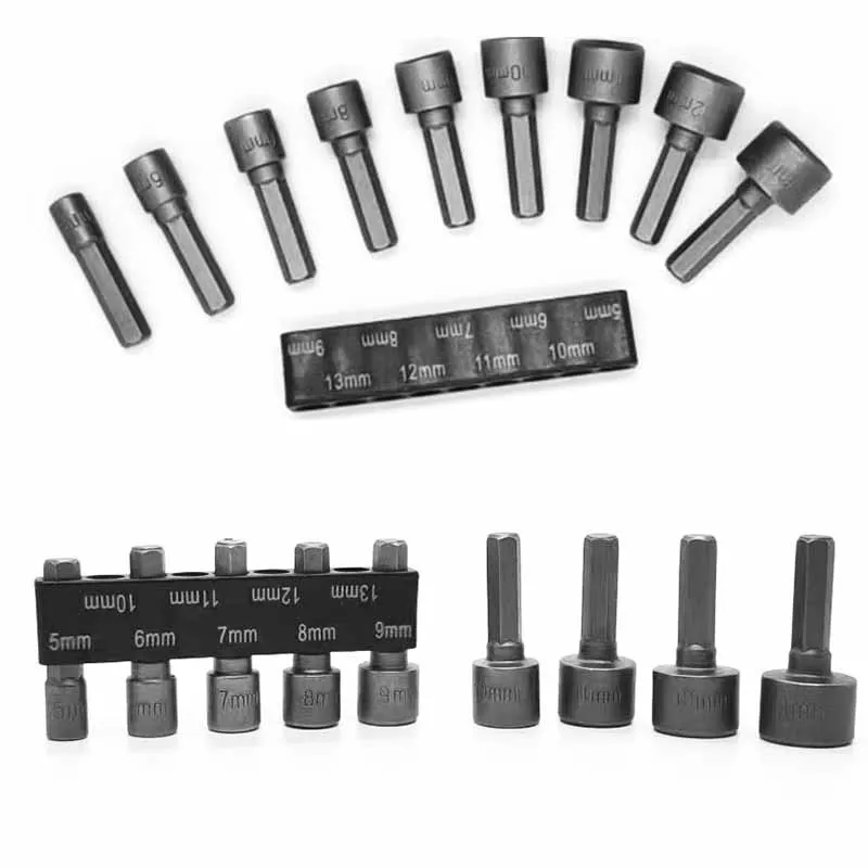 

9Pcs/set Hexagonal Shank Screw Metric Driver Tool Set Adapter Drill Bit Non-magnetic Hex Nut Socket Tools Accessories 5mm-13mm