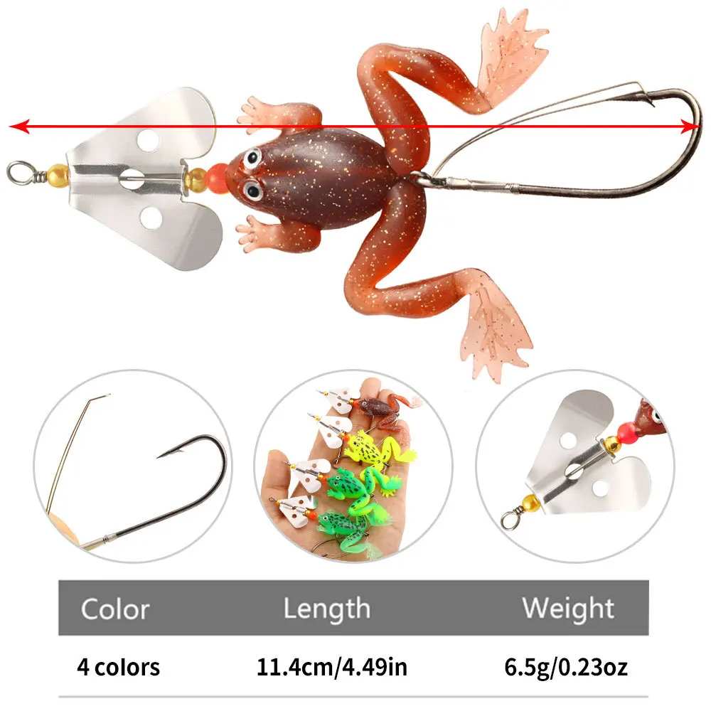 1 pz paillettes Lure gancio singolo Anti Hanging Bottom siluro Frog Soft Bait siluro Frog Single Hook Black Fishing Gear