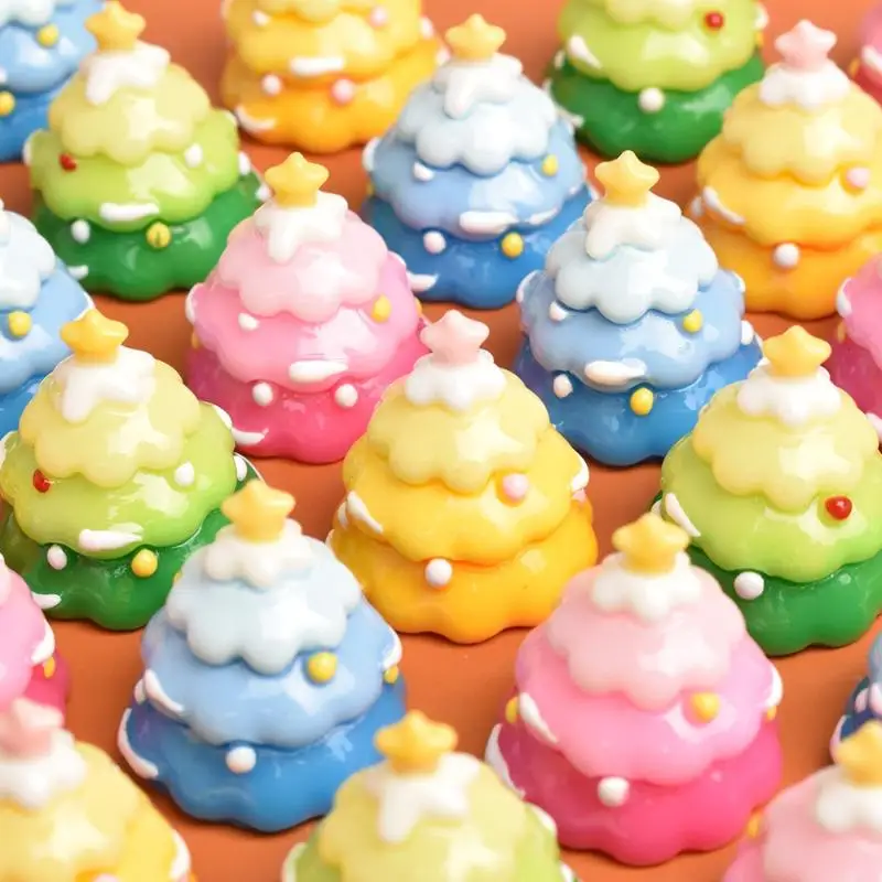 5개 미니 그라데이션 컬러 크리스마스 트리 케이크 음식 놀이 크림 글루 DIY 레진 장식품 크리스마스 장면 장식