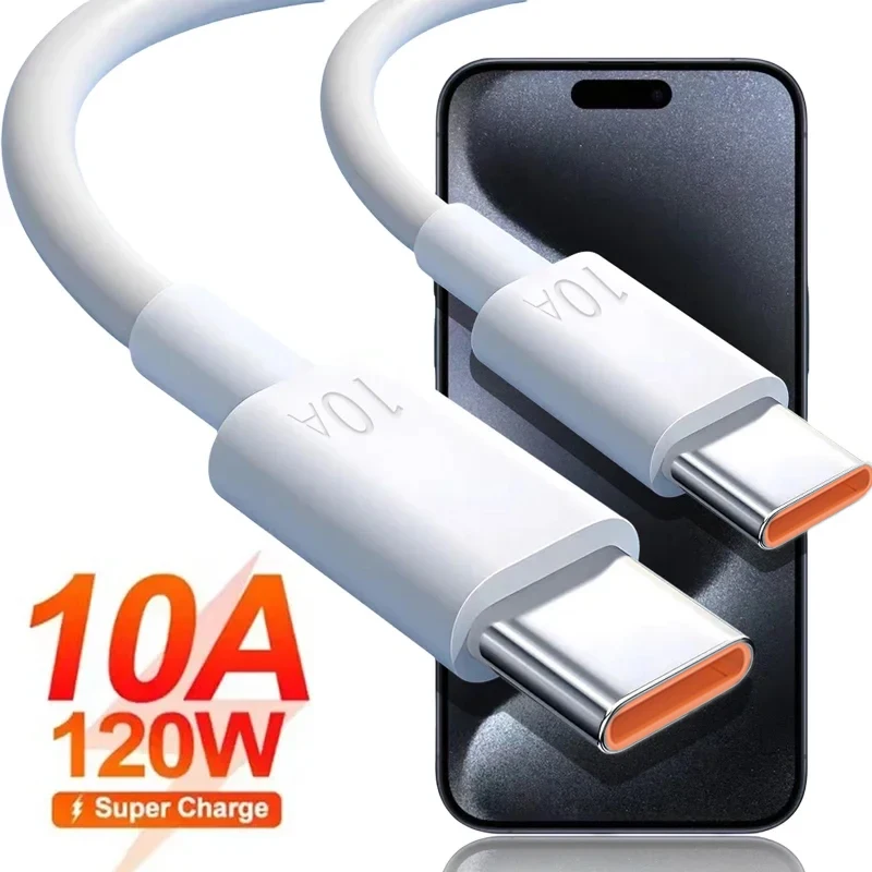 120W 10A Super Quick Charging Dual Type C Data Cable USB C To C High-speed Data Transfer Mobile Phone Wire Cord for iPhone 15 16