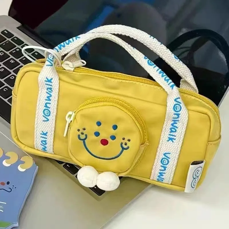 2024 bonito nicho dos desenhos animados smiley face estudante caneta saco simples papelaria saco de armazenamento de mudança saco de armazenamento de mesa para crianças presentes