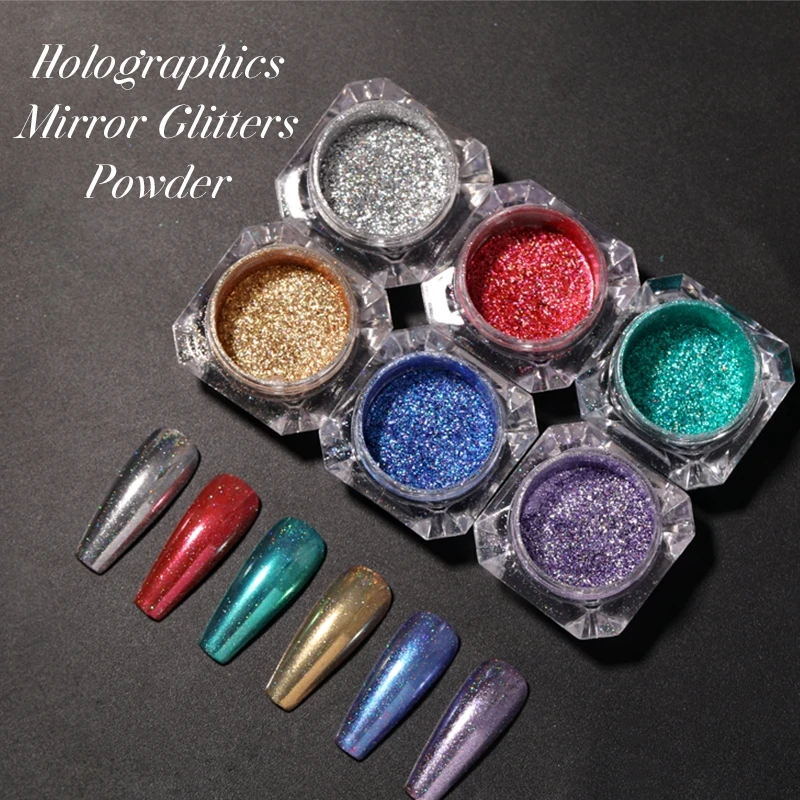 Poudre holographique pour les ongles, effet miroir, effet laser, paillettes colorées, breloques, manucure, Nail Art, pigment chromé, décorations DIY, cadeau, nouveau