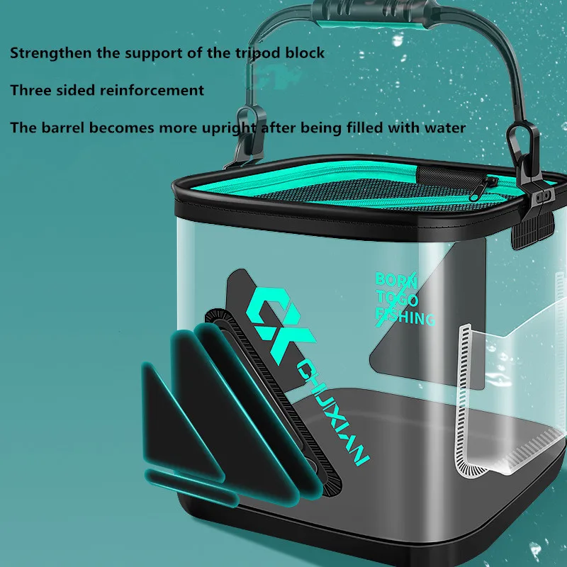 ROLMZJX Seau à poisson pliable de 13 l avec couvercle verrouillable, récipient multifonction pour appâts de pêche vivants, seau d'eau portable pour tous les types de véhicules