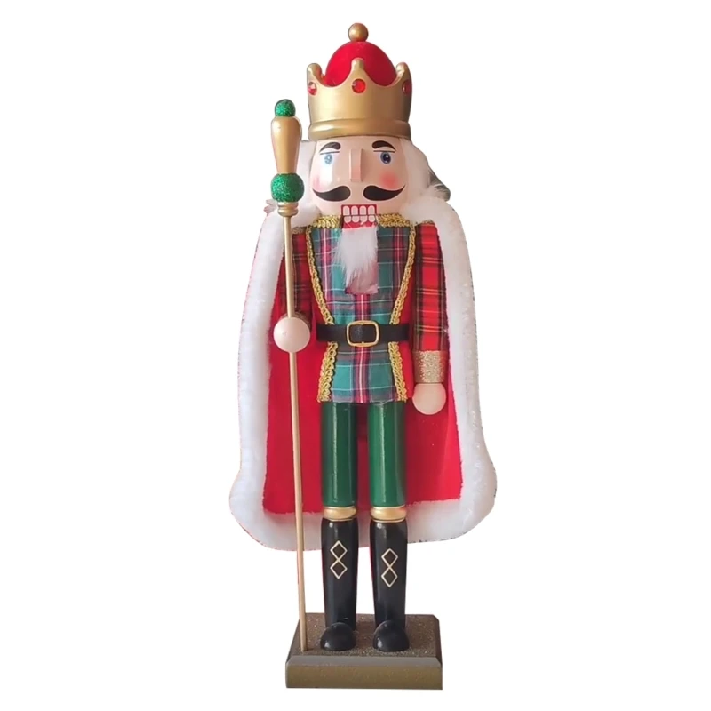 Wooden Nutcracker Christmas Ornaments 15-Inch King Figurine Holiday Table Shelf Display Toy for Xmas Decorations