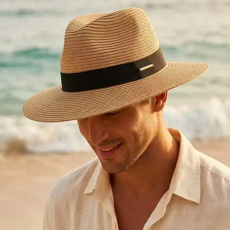 Women’s Panama Soft-Shaped Straw Hat Wide-Brimmed Fedora Summer Sun Hat with UV Protection for Unisex Beach and Travel