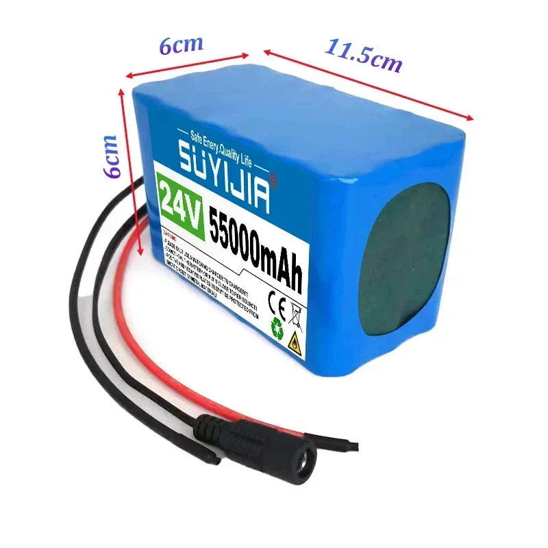6S3P 18650 24V 55000mAh Lithium Battery Pack Rechargeable Li-ion Cells W/ BMS for 25.2V E-bike Moped Electric Scooter Bicycle