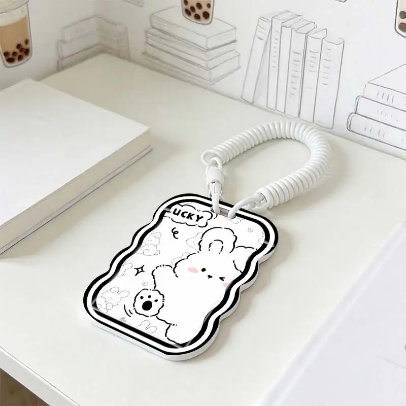 Card Protection Cover for Stretchable Spring Cord Student Bus/Meal Card Protection Case Photo Protector Kpop Photocard Holder