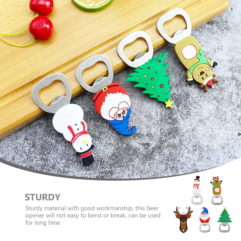 

5pcs Christmas Themed Bottle Openers Portable Sturdy Beer Bottle Openers For Kitchen Home Bar Party Gifts Cartoon Xmas Design