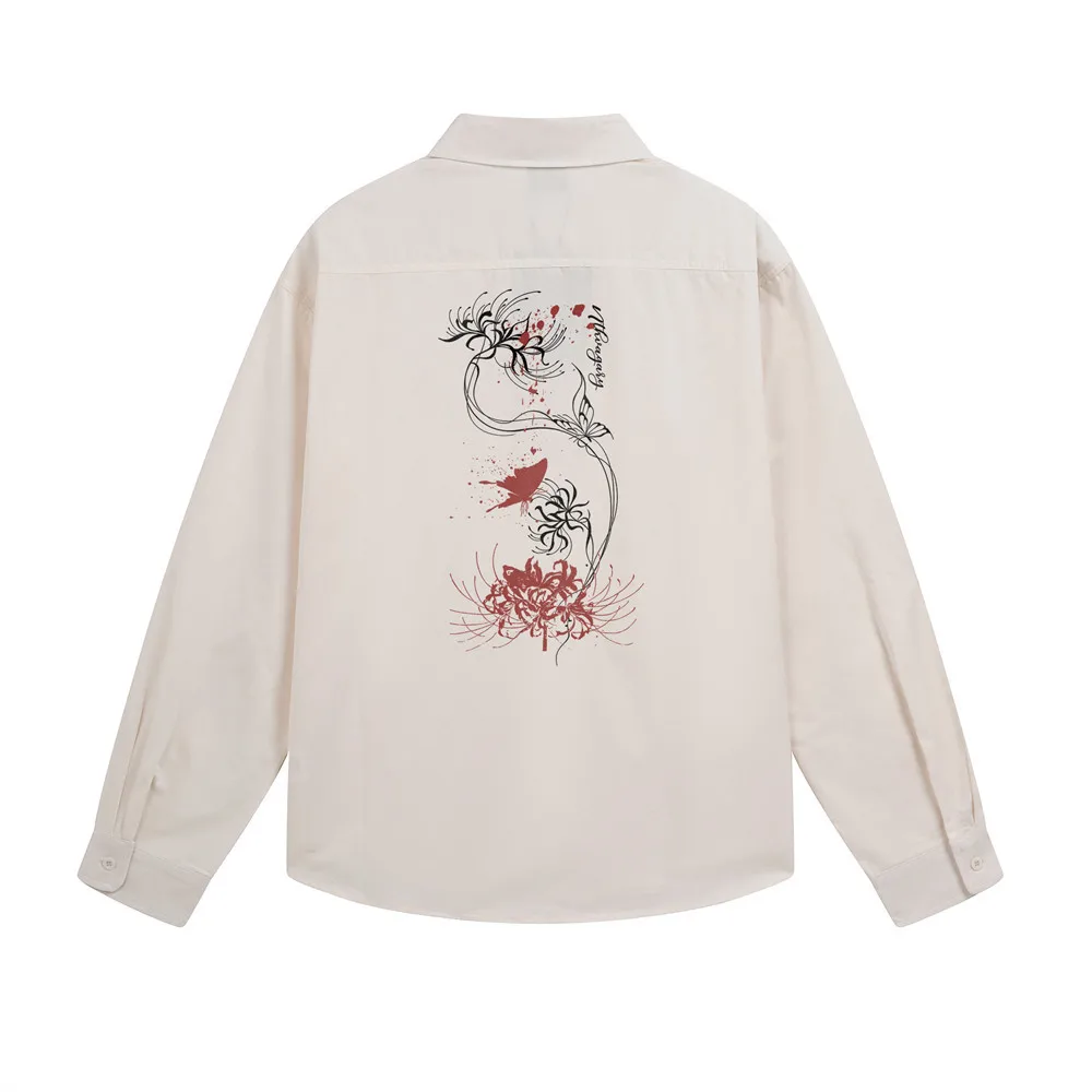 MWJLPWQ High-Street Fashion Long-Sleeved Shirt Men's Flowers Pattern Loose Casual Style Suitable Tops For Spring Autumn 17677