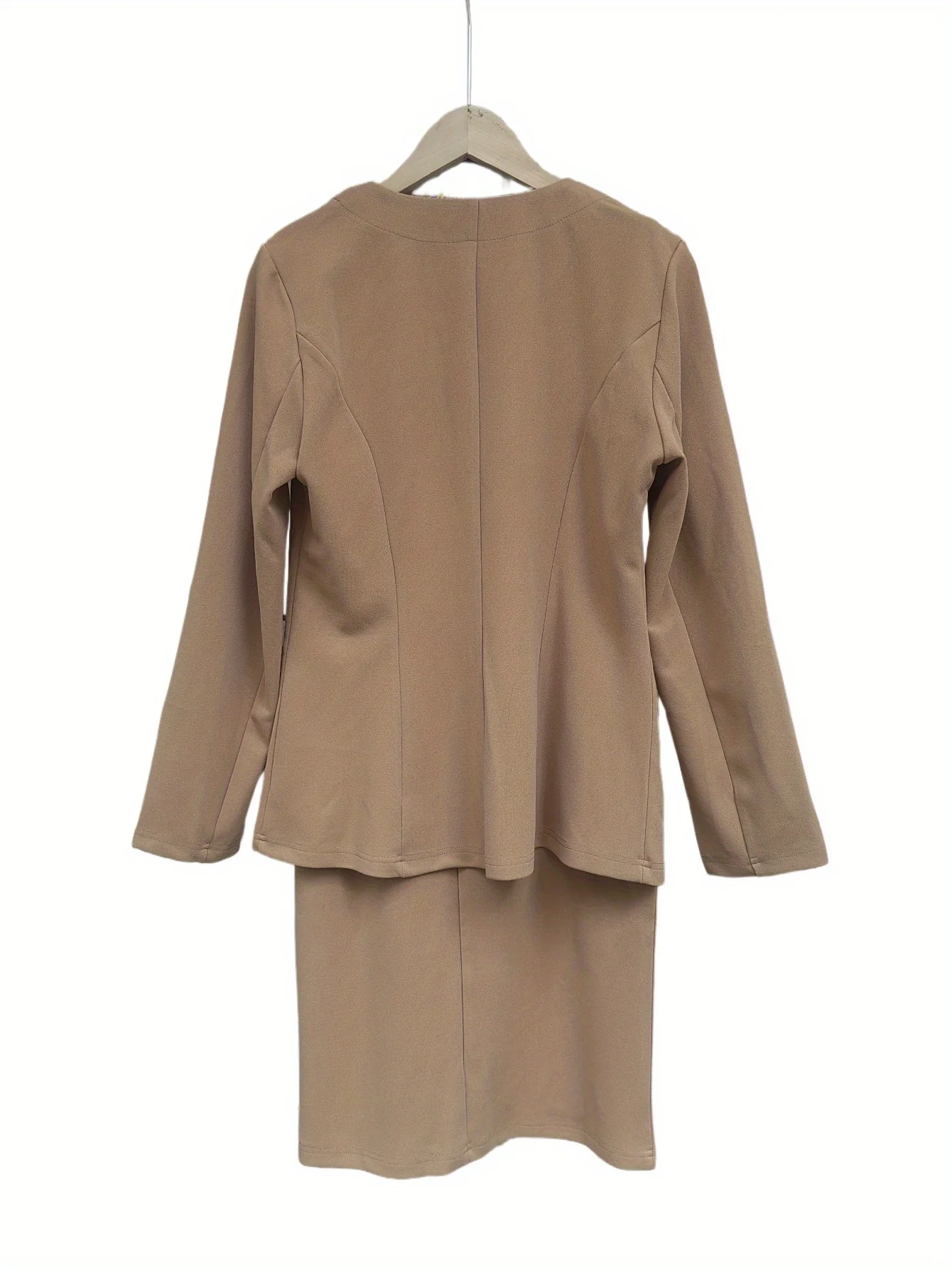 Vrouwen Elegant Office Lady V-hals Jurk Past Pure Kleur Mouwloze Kokerjurk Professionele Casual Pak Set Lente Herfst