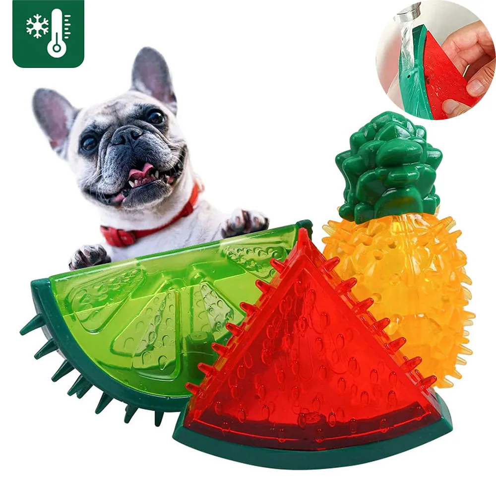 Juguete Masticable Refrigerante Congelable para Mascotas, Juguete para Perros y Gatos, Diseño de Piña, Limón y Sandía para el Verano, Juguetes Congelados Resistentes a Mordidas para Perros