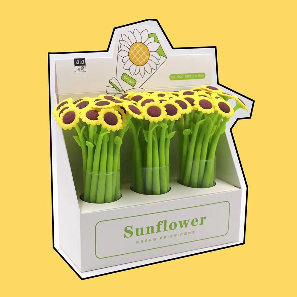 2Pcs Sunflower Gel Pen 0.5mm Cute Cartoon Writing Tools School Office Note Drawing Supplies Student Gift Gel Pen