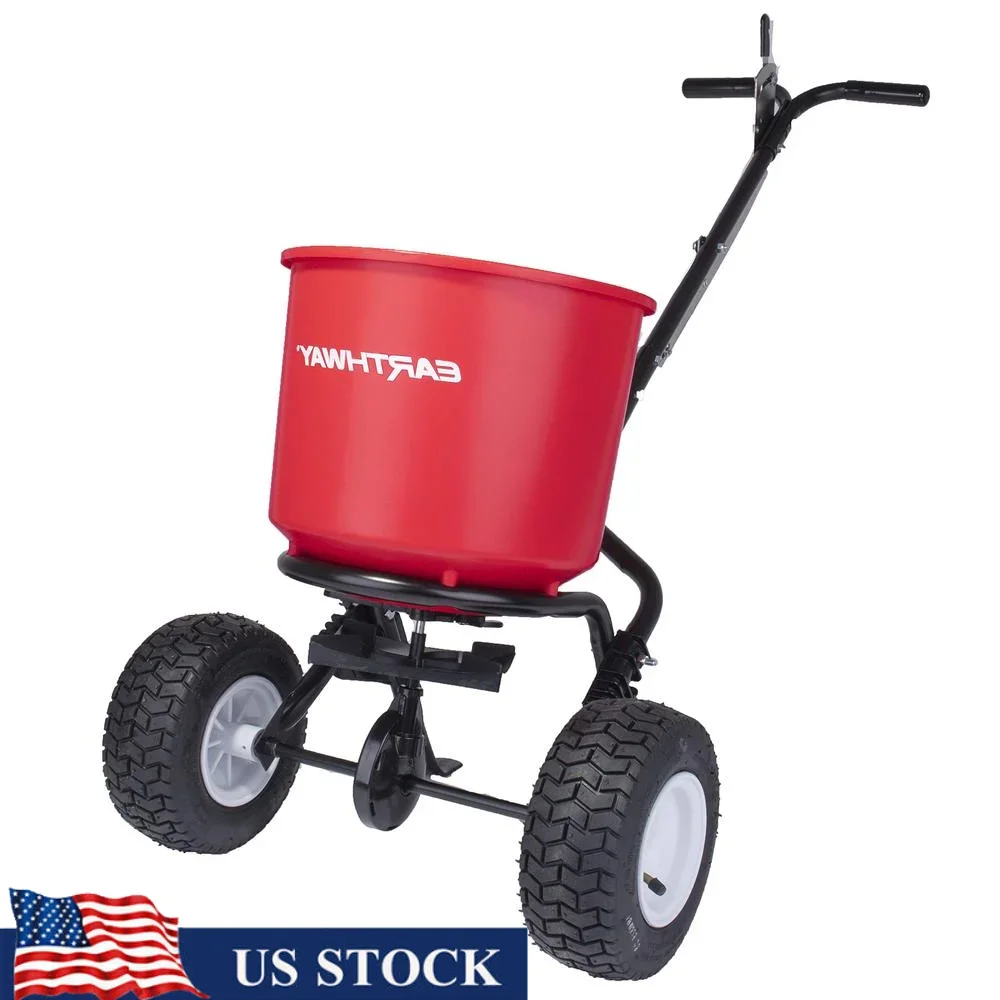 40LB 18KG Walk-Behind Fertilizer Spreader Seeder Salt Spreader Pneumatic Tires EVEN-SPREAD Drop Shut-Off System Powder Coated