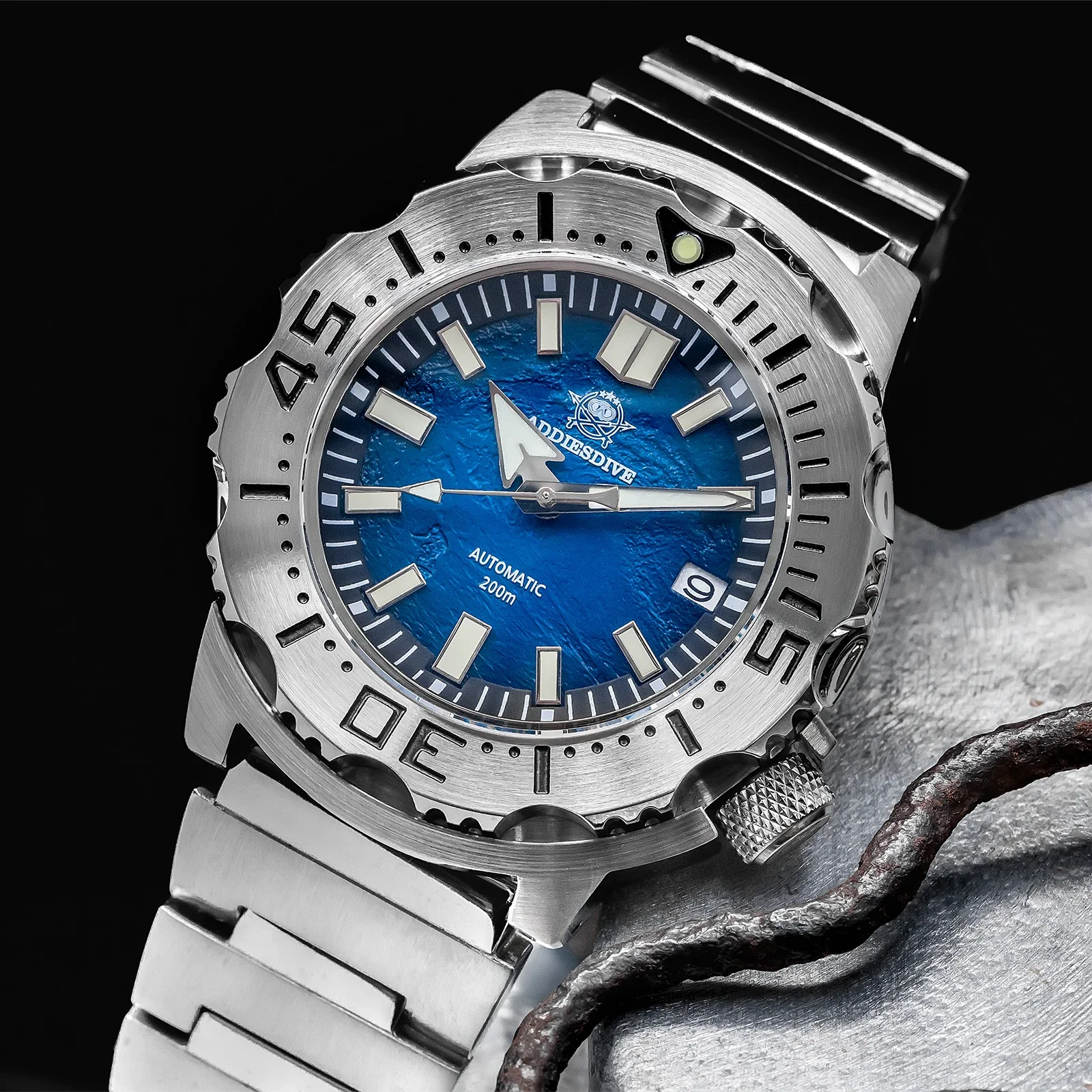 ADDIESDIVE Sapphire Diver Watches NH35 Movement 20Bar Waterproof Luminous Automatic Mechanical Watch AD2047 Blue Dial Wristwatch