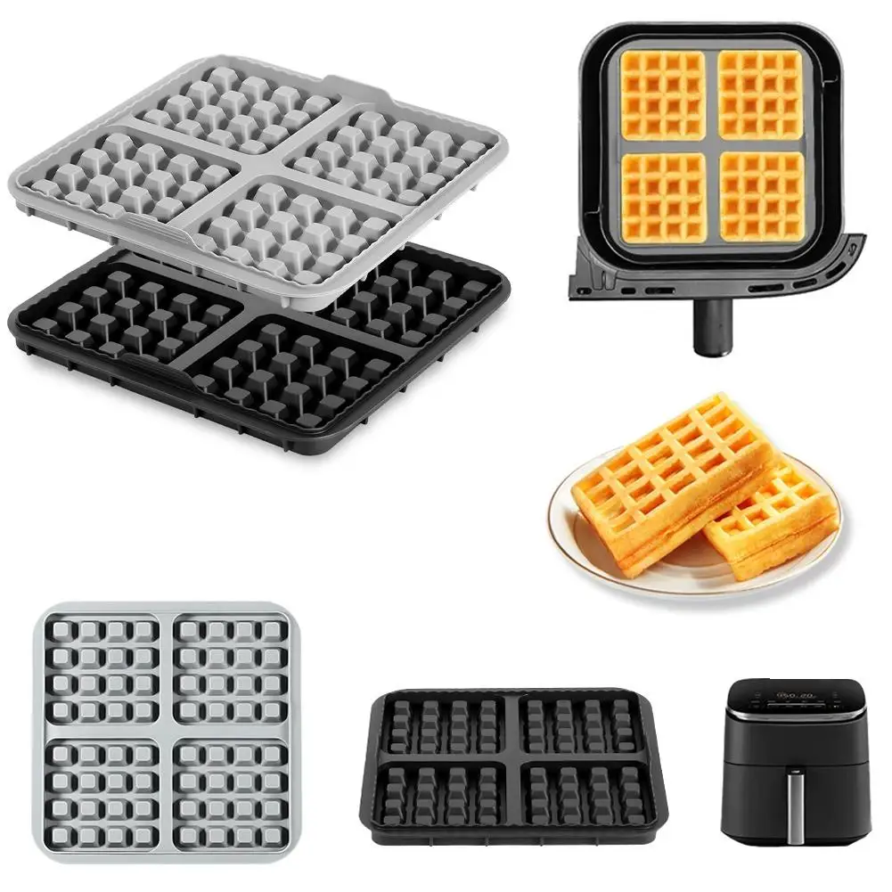 Air Fryer Silicone Biscuit Mold Set Square Waffle Model Non-stick Baking Tray Compatible For Pancakes Baking Accessories