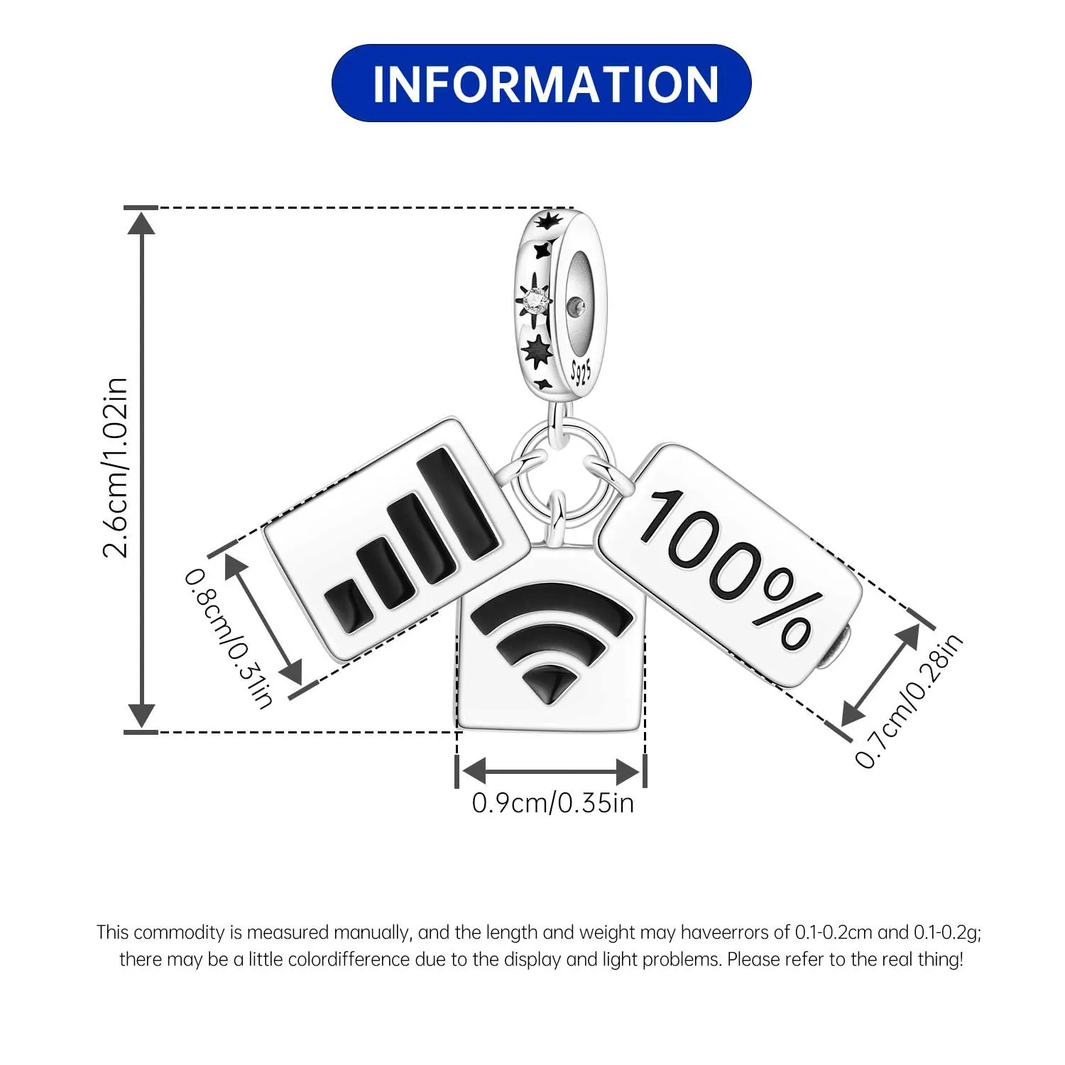 PANPOKI 925 فضة إشارة الهاتف المحمول واي فاي البطارية المعلقات الأصلية سوار حُليات المجوهرات الخرز الطرف لتقوم بها بنفسك الهدايا العصرية #6
