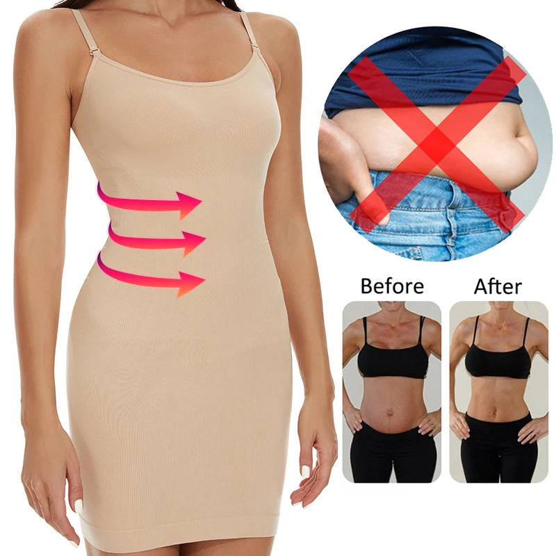 Womens Shapewear Full Slips for Under Dresses Tummy Control Seamless Invisible Belly Contraction Body Shaper Dress