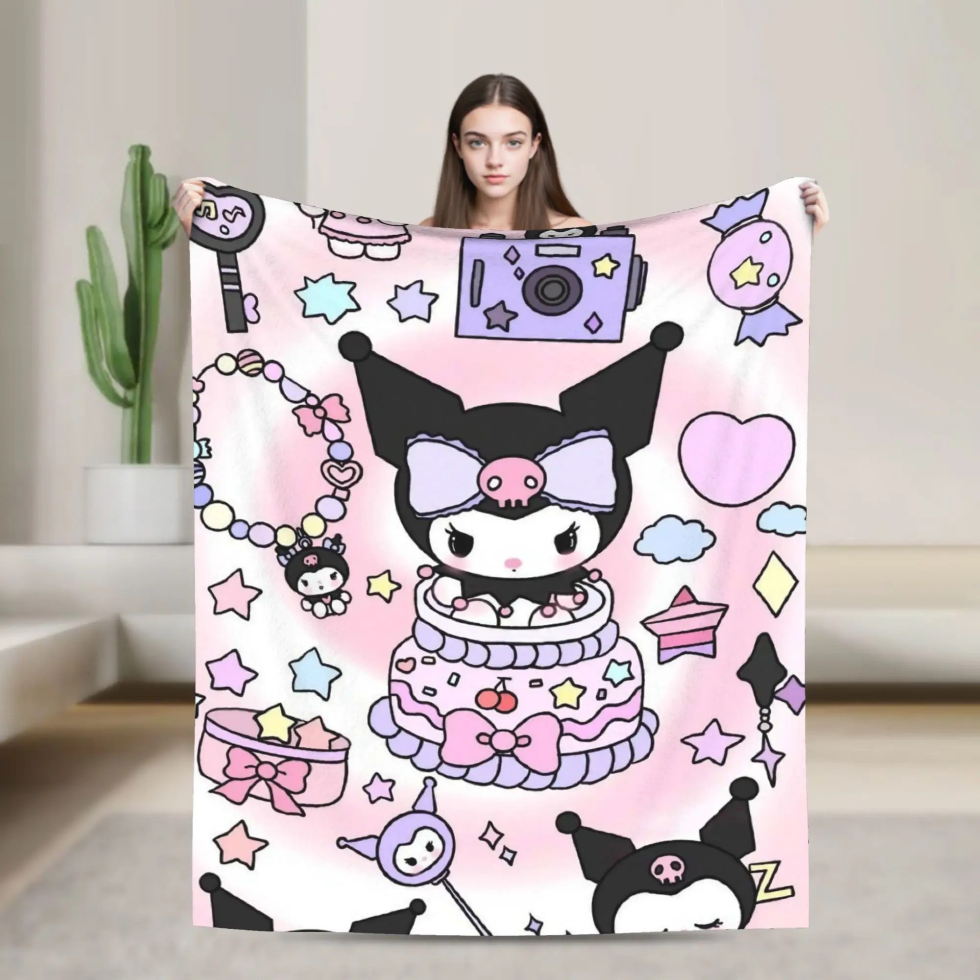 

Одеяло с героями мультфильмов Kuromi, коралловое флисовое плюшевое легкое тонкое одеяло для покрывала