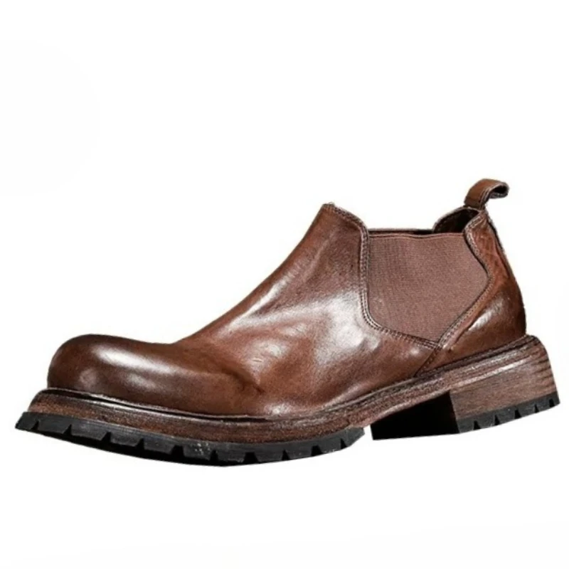 Goodyear Washed Horsehide Chelsea Boots Shoes for Men's Hand-sewn Horse Skin Work Boots Breathable Casual Leather Ankle Shoes