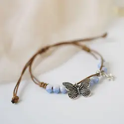 Vintage Ethnic Style Literary And Artistic Pastoral Knitting Butterfly Ceramic Bracelet Female Chinese Style Student Bracelet