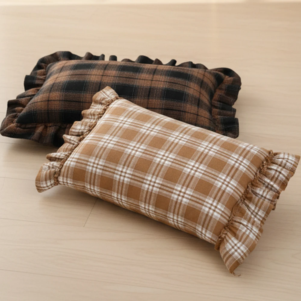 BUYNOW 1 STÜCK Zweifarbiger karierter Spitzenkissenbezug Britischer Vintage-Stil Countryside Cottage Sofa Kissenbezug Home Schlafzimmer Bett Dekor – Detail 6