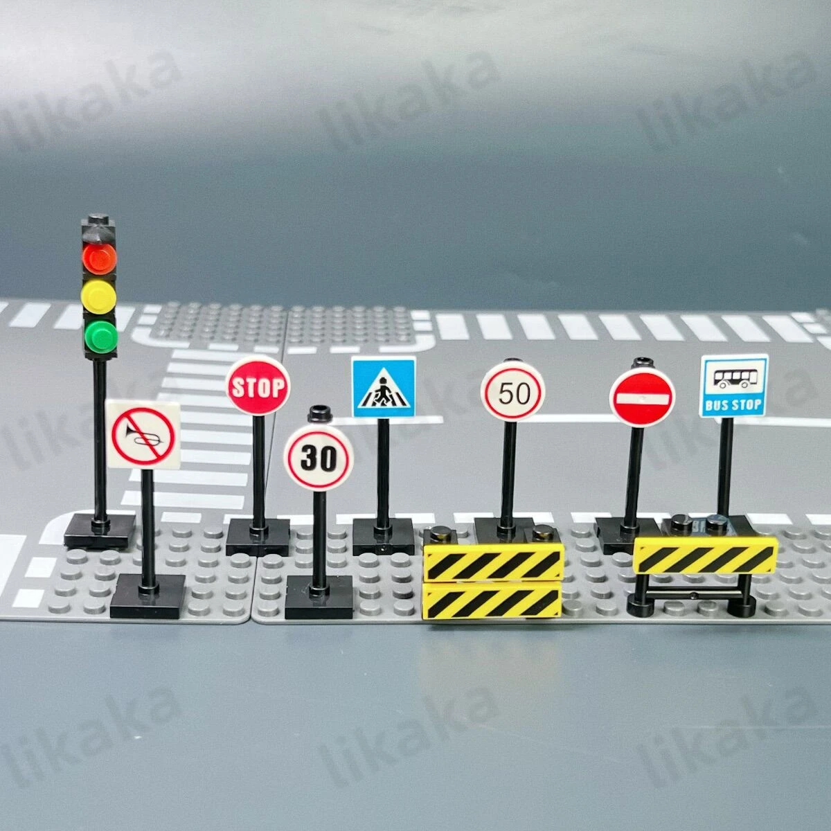 MOC City Road Traffic Signs Building Blocks Toys Street Traffic Blocks Classic City Road Sign Warning Board Bricks Toy Parts