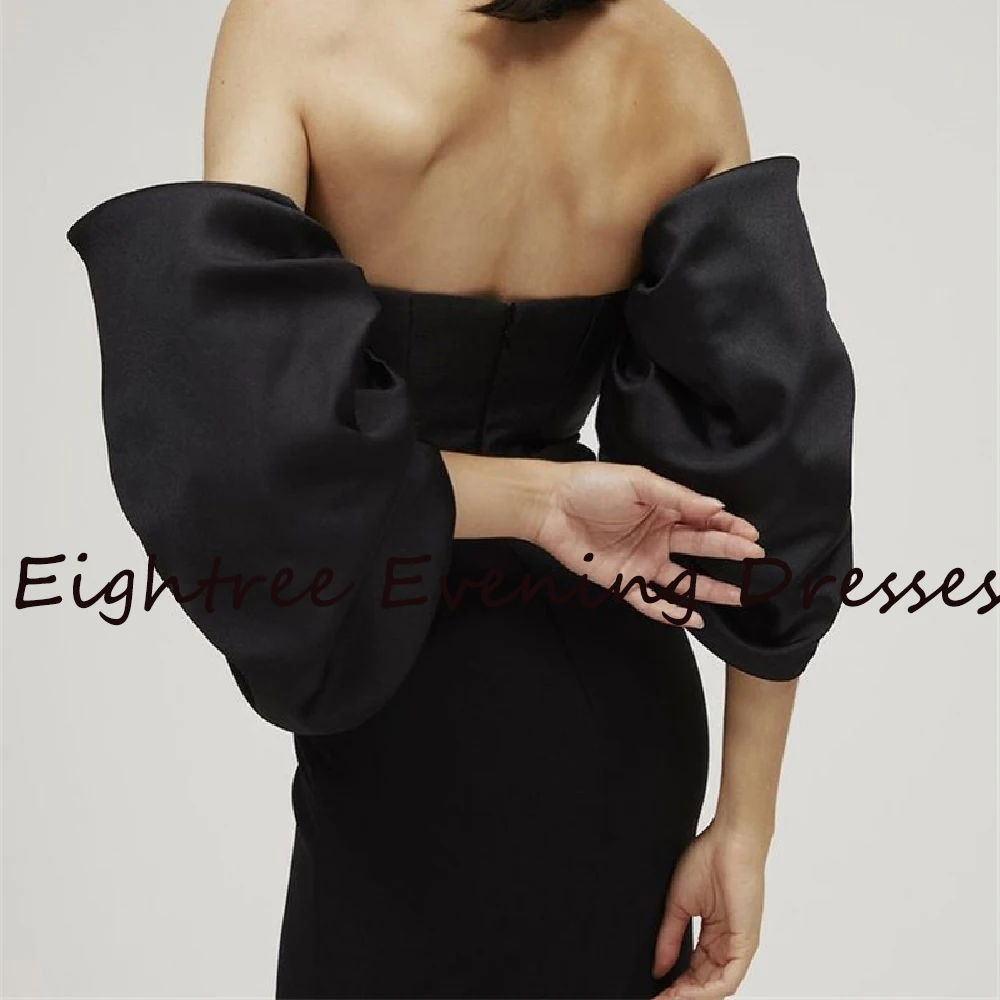 Classic Black Long Strapless Prom Dresses Short Sleeves Saudi Evening Dress Back Slit Zipper Formal Party Prom Gowns Customized