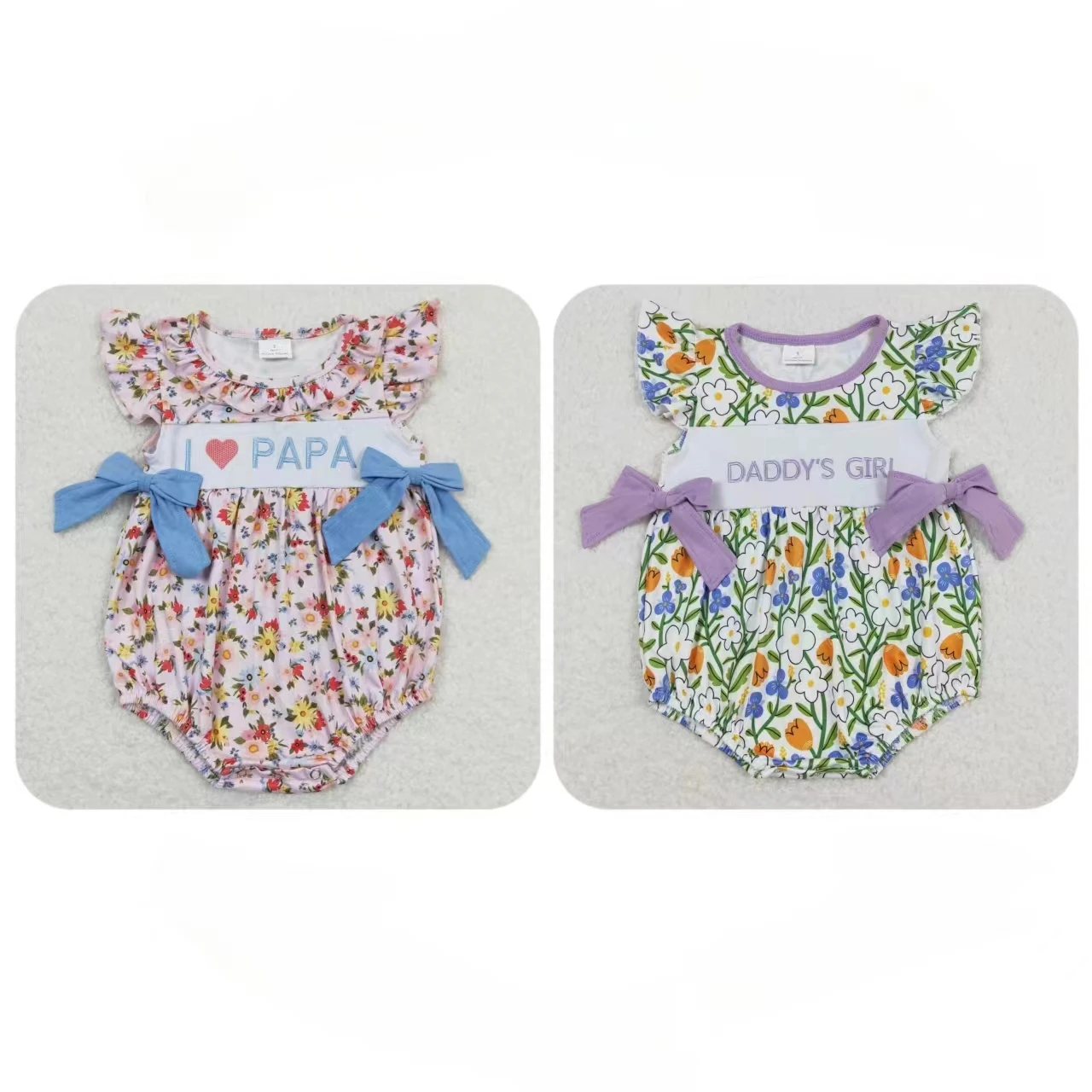 Wholesale Newborn Floral Romper Baby Girl Summer Embroidery Daddy\'s Flower Jumpsuit Kids Toddler Bubble One-piece Clothing