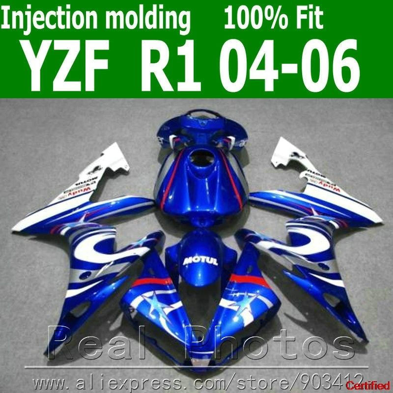 

Motorcycle Bodywork Fairings For YAMAHA R1 Fairing Kit 2004 2005 2006 Blue White Sets YZF R1 04 05 06 AS39