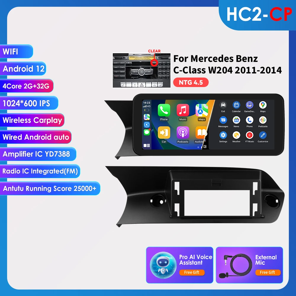 10,25 inch scherm draadloze CarPlay Android Auto autoradio GPS voor Mercedes Benz C-Klasse W204 NTG 4.0 4.5 2011-2014 Multimedia BT