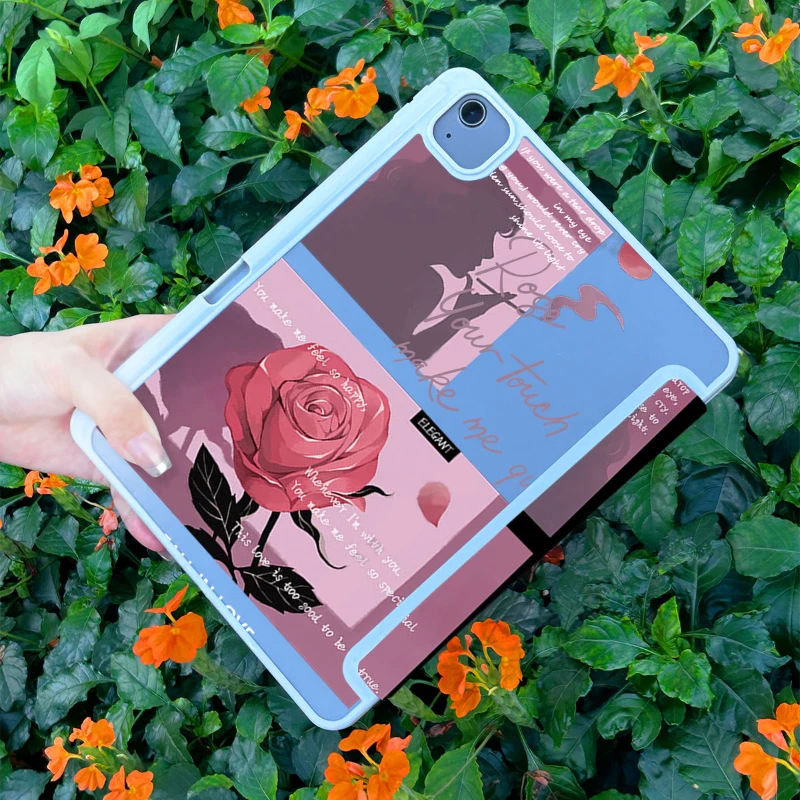 Smart Cover for IPad 5th Generation 9.7 Inch IPad 10th Gen Air 5th 4th 10.9 2020 Pro 11 IPad 10.2 7th 9th 8th Rose Illustration