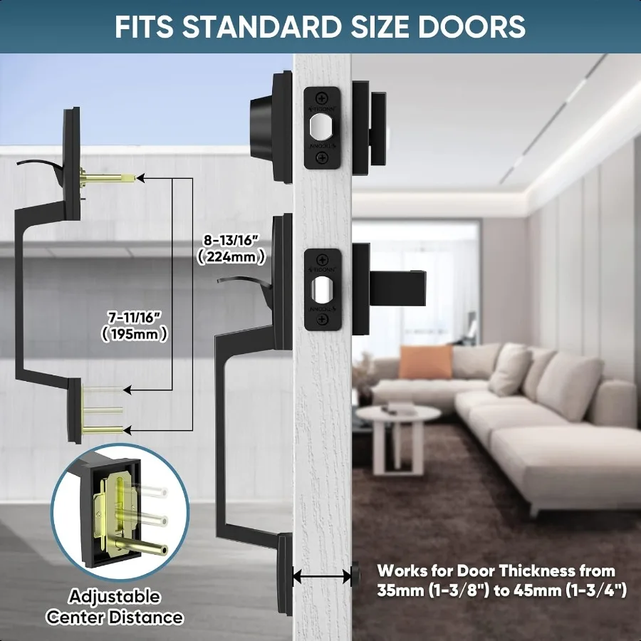 مجموعة مقبض الباب الأمامي رافعة باب مربعة شديدة التحمل وأسطوانة واحدة ديدبولت كومبو قابلة للعكس للأبواب الخارجية للمدخل Ma