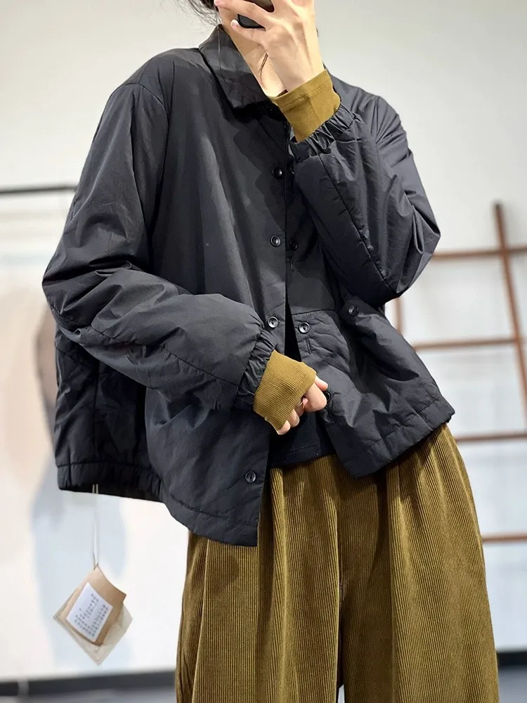 Retro  Color Cotton Women's Autumn Winter Loose Casual Versatile irt Warm Cotton Coat Polyester Fiber Blend