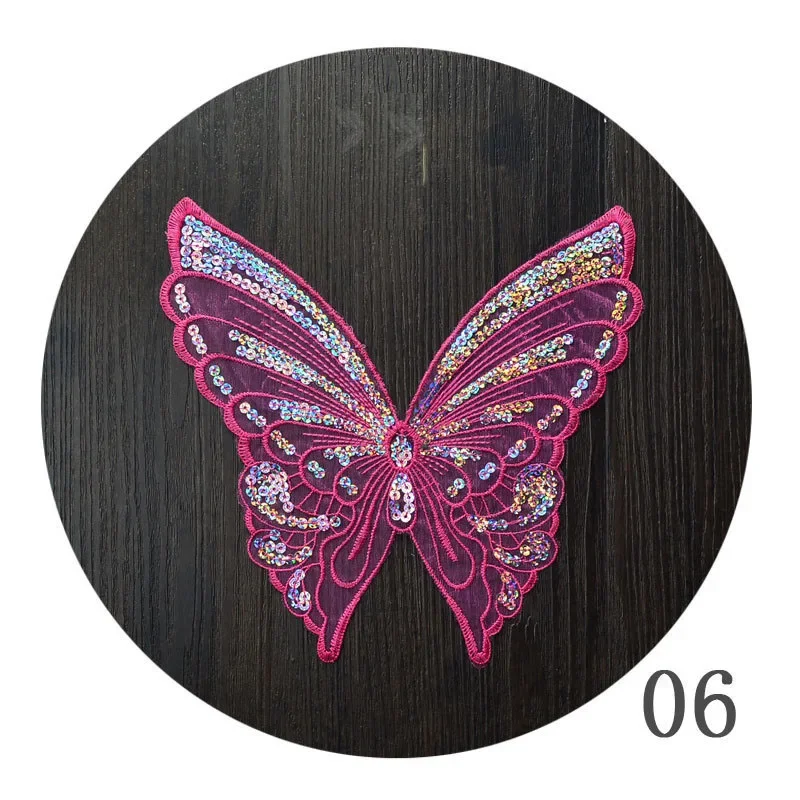 Fashion 12color butterfly lace patches for clothing sew on sequin embroidery applique butterfly parche for clothes accessories