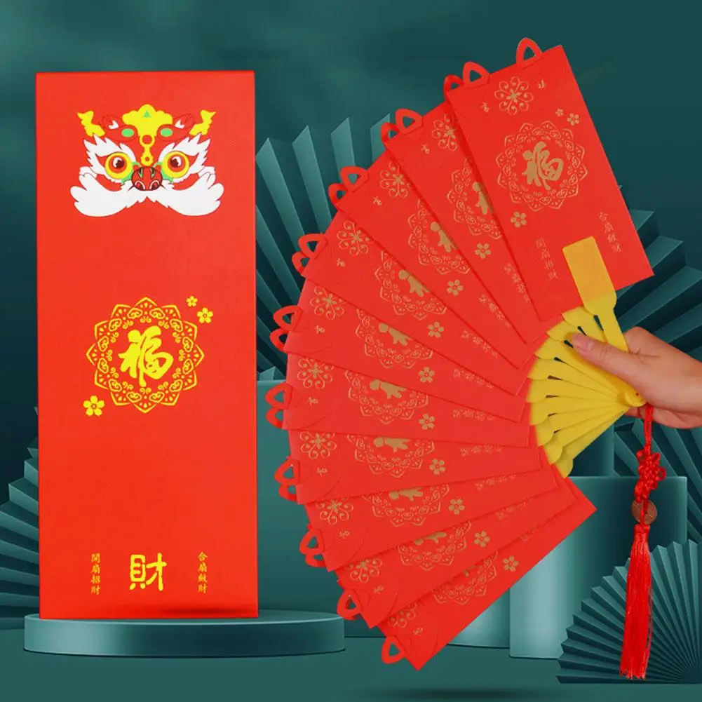 Tas hadiah kreatif Tahun Baru bentuk kipas amplop merah 2025 Hongbao harapan terbaik Festival Musim Semi Cina kantong uang saku merah