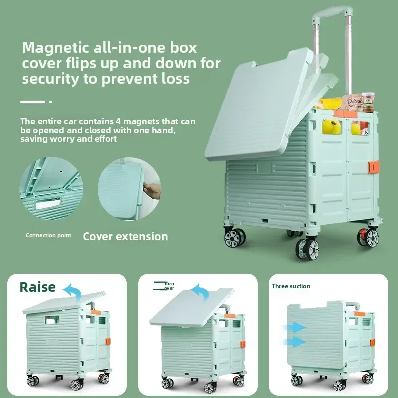Stable Shopping cart trolley upgraded magnetic box cover retractable folding trolley