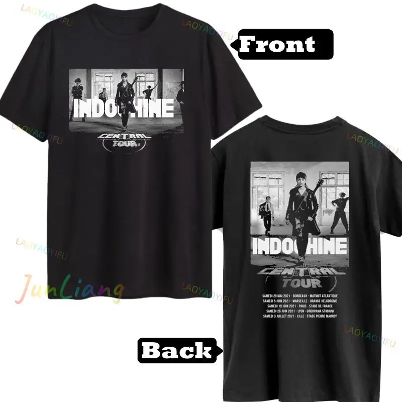 French Band Indochine Classic Poster Print Fashion T-shirt Casual Fashion Shirt, Summer 100% Cotton Round Collar Top
