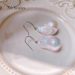 100% Natural Fresh Water Irregular Baroque Bright White Pearl Earrings S925 Sterling Silver Earhook Women's Exquisite Jewelry