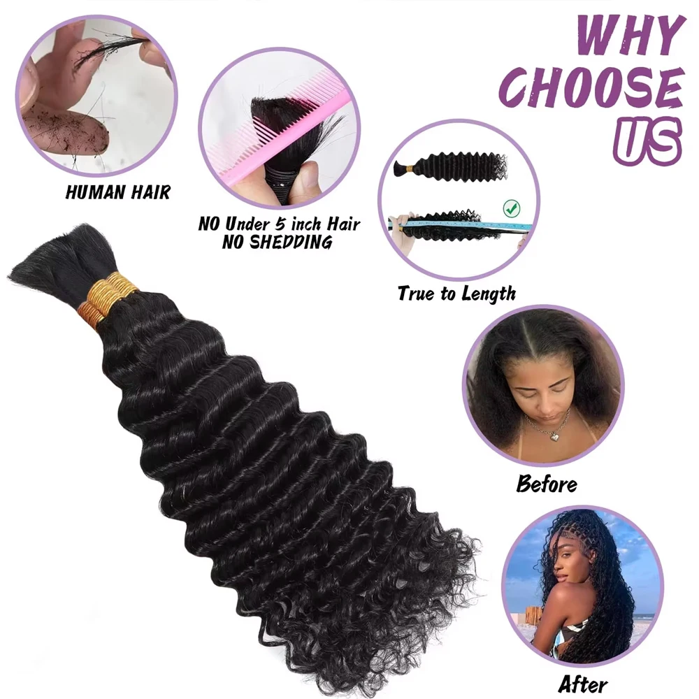 Boho Braids Human Hair Bulk 3 4 Bundles Curly Natural Black Remy Braiding Real Human Real Hair Unprocessed Extensions Weaving image 2