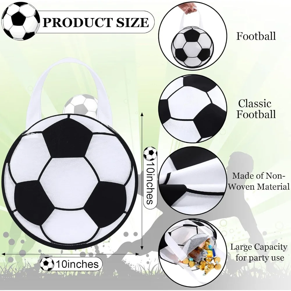 5–20 Stück runde, nicht gewebte Geschenktüten mit Fußball-Motiv für Fußball-Karneval, Feier, Geburtstagsfeier, Feiertage, Süßigkeiten-Geschenktüten – Detail 3