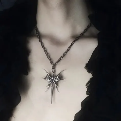 Europe and America Silver Color Skull Cross Necklace UNISEX Cool and Handsome Motorcycle Jewelry Necklace