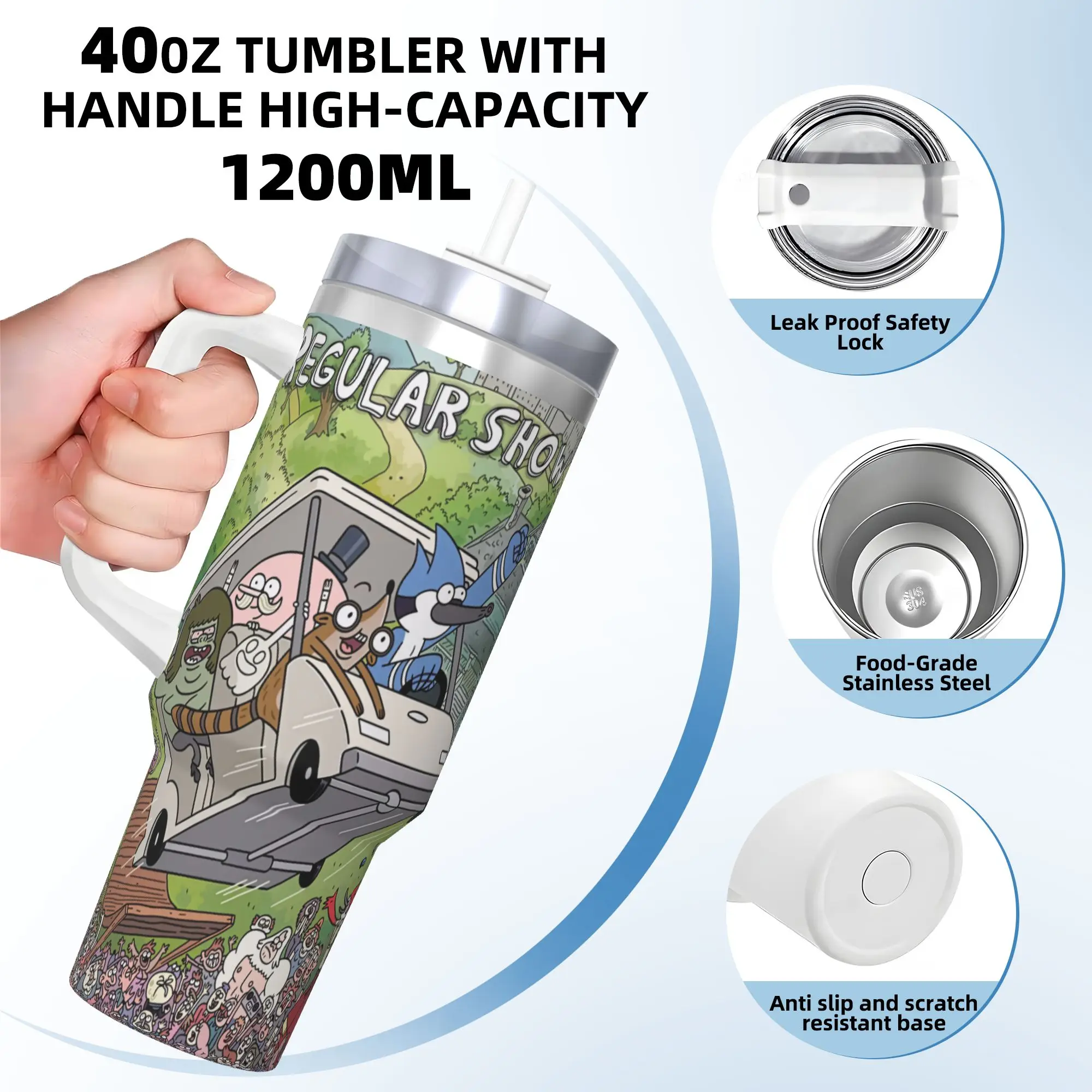 Mordecai And Rigby Regular Show Cartoon Character Tumbler Cold Drink Water Bottle Portable Stainless Steel Thermal Mug Car Mugs