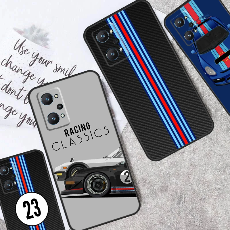 Racing Stripes racer Car For Realme GT Neo5 GT3 GT5 9 10 11 12 Pro Plus C25s C21Y C30 C33 C35 C51 C53 C55 C31 Case